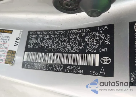 2006 Scion Tc из США, поврежденный, VIN JTKDE177X60106095